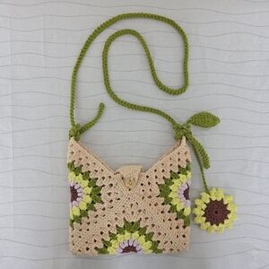 Crochet Handmade Sunflower Boho Chic Granny Square Envelope Purse
